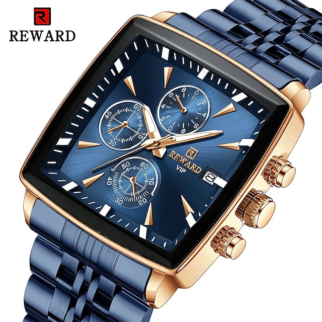  ricompensa orologi da uomo blu rettangolo orologi da polso al quarzo orologio da lavoro di lusso orologio lancette luminose orologio da uomo impermeabile