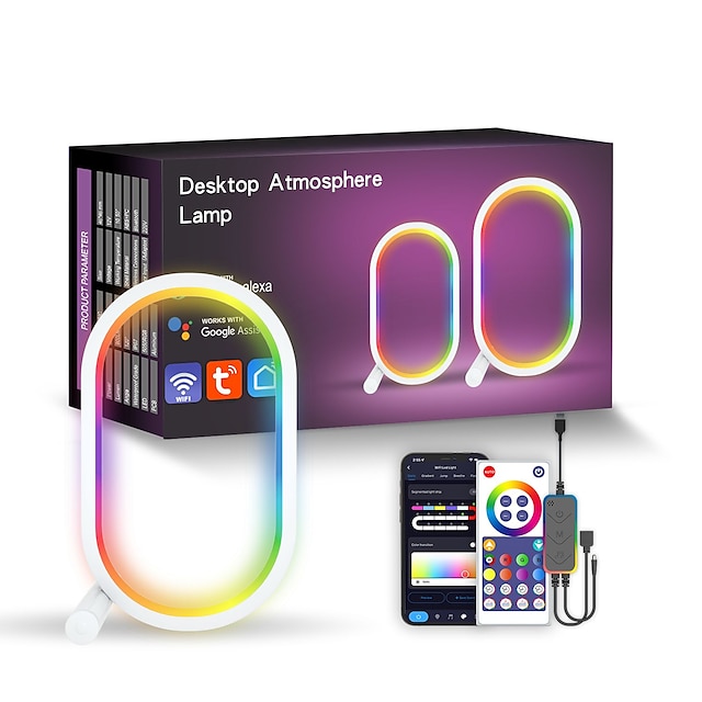  Светодиодный умный свет WiFi умная APP настольная лампа звуковое управление RGB фантомный настольный атмосферный интеллектуальный свет Esports настольное украшение Tuya WiFi Alexa USB питание