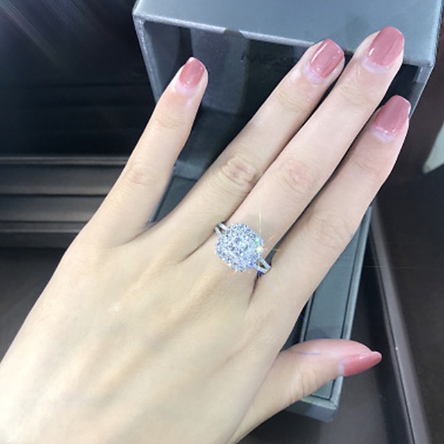  Ring Wedding Geometrical Silver Rhinestone Alloy Love Stylish Luxury Elegant 1PC