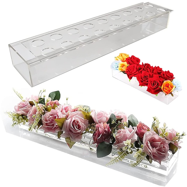  Klare Acryl-Blumenvase, rechteckiges Blumenmittelstück, ohne LED-Licht, Muttertagsgeschenk, Heimdekoration