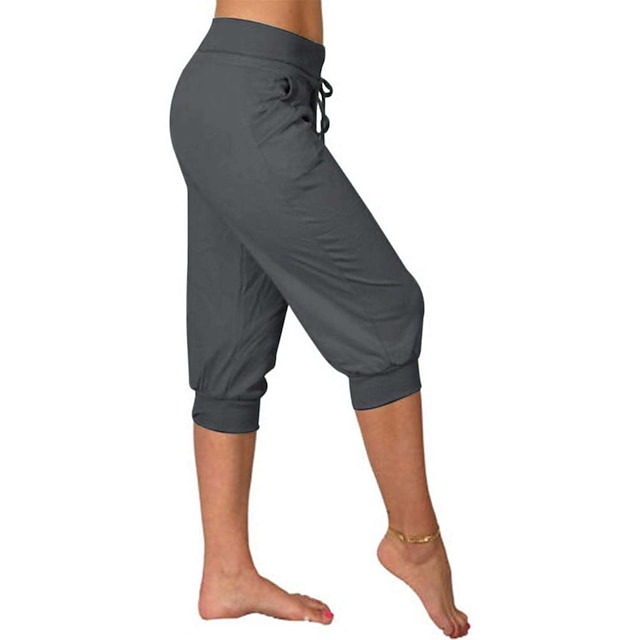 Women's Yoga Pants Drawstring with Pockets Cropped Tummy Control High