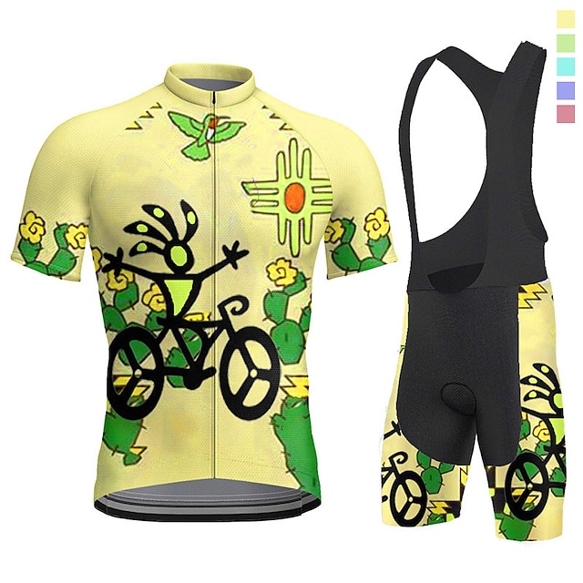  21Grams Men's Cycling Jersey with Bib Shorts Short Sleeve Mountain Bike MTB Road Bike Cycling Violet Yellow Pink Graphic Bike Quick Dry Moisture Wicking Spandex Sports Graphic Clothing Apparel
