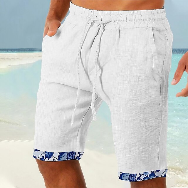  Homens Calção Shorts de verão Shorts de praia Patchwork Com Cordão Cintura elástica Tecido Conforto Respirável Curto Casual Diário Feriado Moda Estilo Clássico Branco Rosa