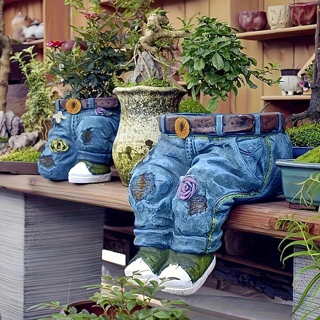 Funny Indoor And Outdoor Flower Pots Resin Denim Pants Ornaments Creative Flower Pot Decoration Crafts Retro Garden Decoration 11