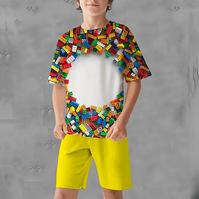  Băieți 3D Grafic Tricou și Pantaloni scurți Set tricouri Set de îmbrăcăminte Manșon scurt Imprimeuri 3D Vară Primăvară Activ Sport Modă Poliester Copii 3-13 ani În aer liber Stradă Vacanță Fit regulat