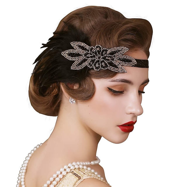  1920s Flapper Feather Headband 20s Sequined Showgirl Headpiece Gatsby Hair Accessories for Women