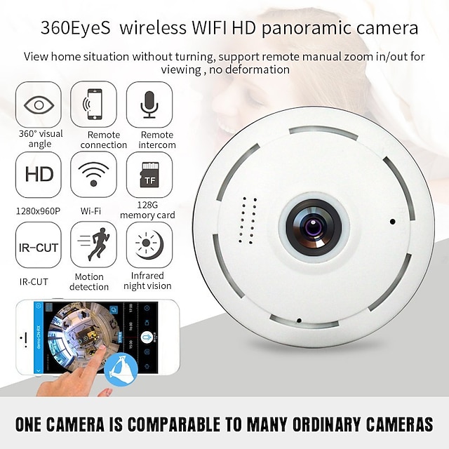 מצלמה פנורמית 360 מעלות wifi מצלמת ip 1.3MP אלחוטי במעגל סגור אבטחת p2p...