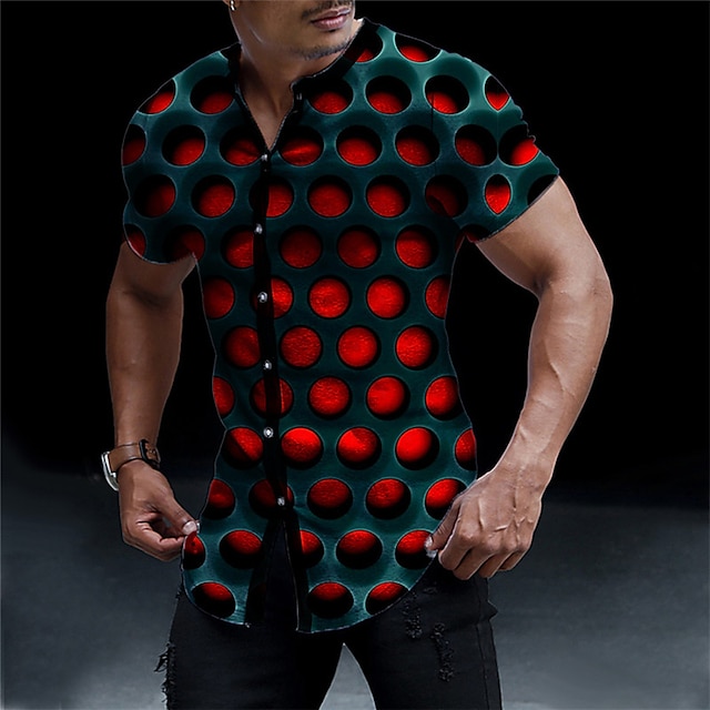  Herr 3D Print Skjorta Knapp upp skjorta Kortärmad Mode Designer Ledigt Semester Ledigt Utekväll Vår & sommar Hög krage Mönster Svart Gul Rubinrött Blå Himmelsblå