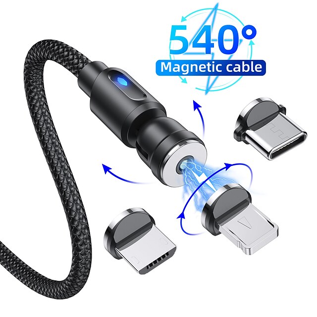  Micro USB Lightning USB C Cable 3 In 1 All-In-1 Magnetic 2.4 A 2.0m(6.5Ft) 1.0m(3Ft) 0.5m(1.5Ft) PVC(PolyVinyl Chloride) Aluminium Alloy For Samsung Xiaomi Huawei Phone Accessory