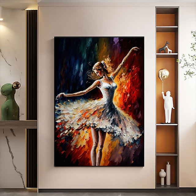  Pintura a óleo artesanal em tela decoração de arte de parede original menina dançando pessoas pintura para decoração de casa com moldura esticada sem pintura de moldura interna