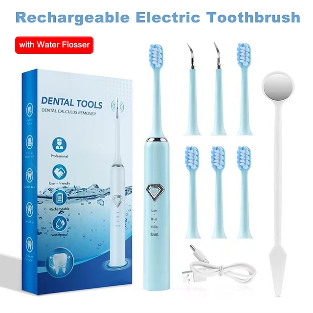  Cepillo de dientes eléctrico recargable con hilo dental de agua para adultos, cepillo de dientes sónico, irrigador dental oral, regalo blanco y negro para el hogar