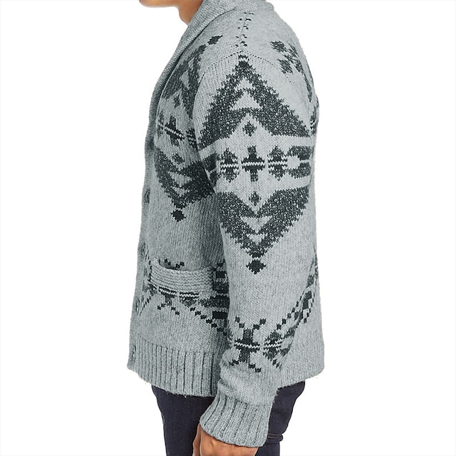 Men's Sweater Cardigan Knit Vintage Style Retro Geometric Shirt Collar ...