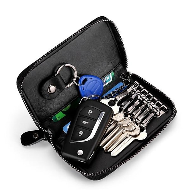 Portachiavi in pelle per auto, multifunzione portachiavi a portafoglio con chiusura a cerniera, 6 colori per la scelta, 1 pezzo rosa (Rosa