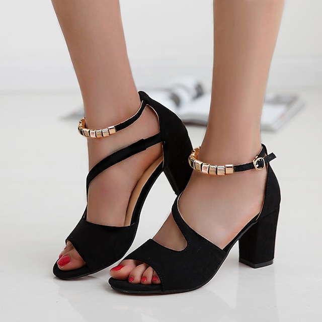  Women's Sandals Dress Shoes Block Heel Sandals Ankle Strap Sandals Party Office Daily Summer Block Heel Chunky Heel Peep Toe Elegant Classic Casual Suede Ankle Strap Solid Color Black Pink Army Green