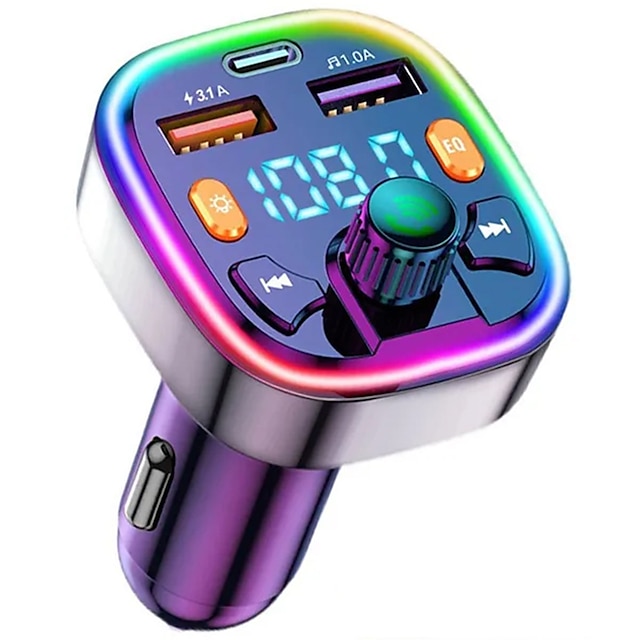  Car Bluetooth 5.0 FM Transmitter Wireless Audio Receiver Car MP3 Player 18W PD Fast Charger(1pc)