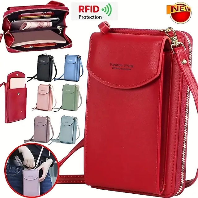  Zipper Phone Bag Fashion Versatile Letter Detail Small Wallet Solid Color Shoulder Bag