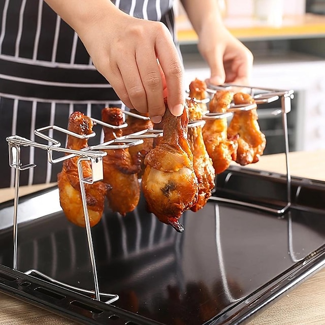 Grill Rack, Stainless Steel Rack Chicken Leg For Oven, Barbecue Tools, Kitchen Supplies