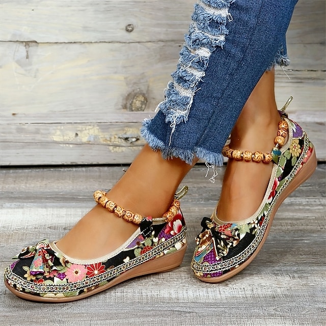 Women's Flats Slip-Ons Plus Size Comfort Shoes Outdoor Daily Floral ...