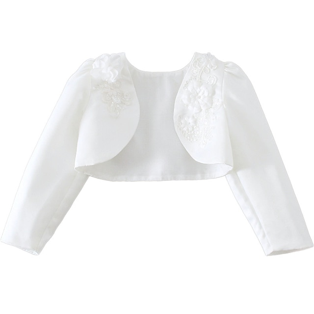  Kids Girls' Blouse Solid Color Wedding Long Sleeve Fashion Cotton 3-7 Years Summer White