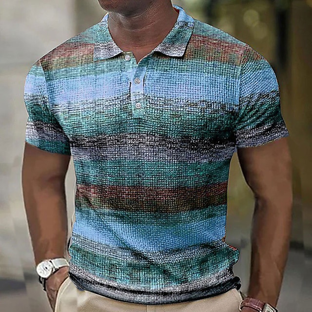 Men's Polo Shirt Waffle Polo Shirt Golf Shirt Striped Graphic Prints ...