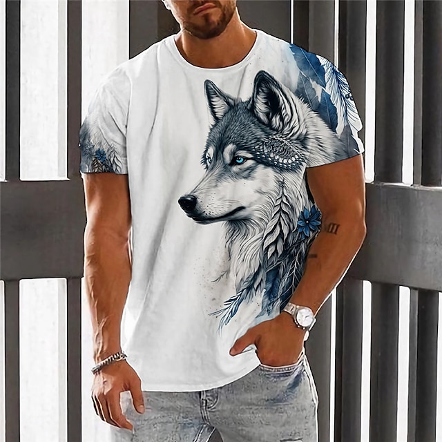  Herre T-shirt Grafisk Dyr Ulv Rund hals Tøj 3D-udskrivning udendørs Daglig Kortærmet Trykt mønster Årgang Mode Designer