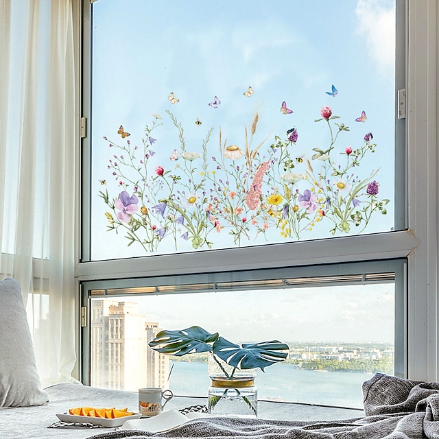  Frühlingsblumen-Schmetterlings-Fensteraufkleber, abnehmbare Heimdekoration, Glas-Ausstellungsfenster, Badezimmer, Badewanne, Oberfläche, elektrostatischer Aufkleber