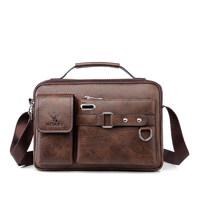  geantă messenger maro din piele artificială pentru bărbați cu buzunare multiple și curea reglabilă - geantă tip crossbody elegantă și funcțională pentru călătorii și utilizare zilnică
