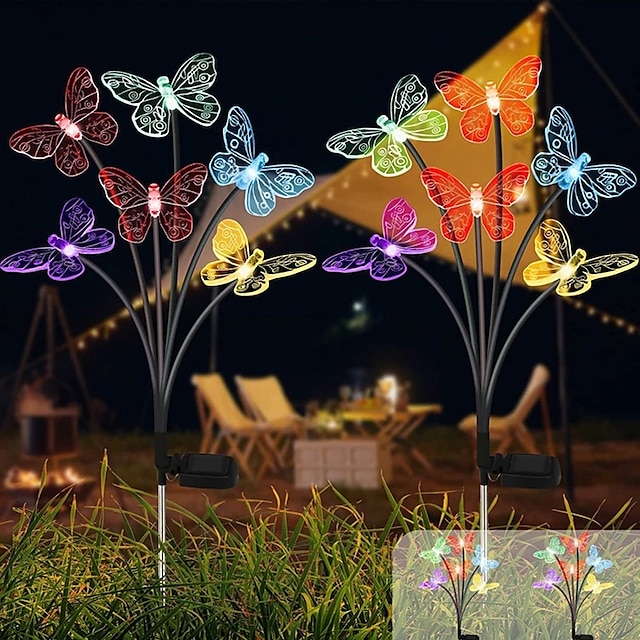  Solar Butterfly Lights Outdoor 6LED Decorative Solar Lawn Lamp Waterproof Stake Light For Yard Pathway Gardening Accesorries 1PC