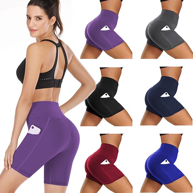 Women's Yoga Shorts Biker Shorts Workout Shorts Side Pockets with Phone Pocket Tummy Control