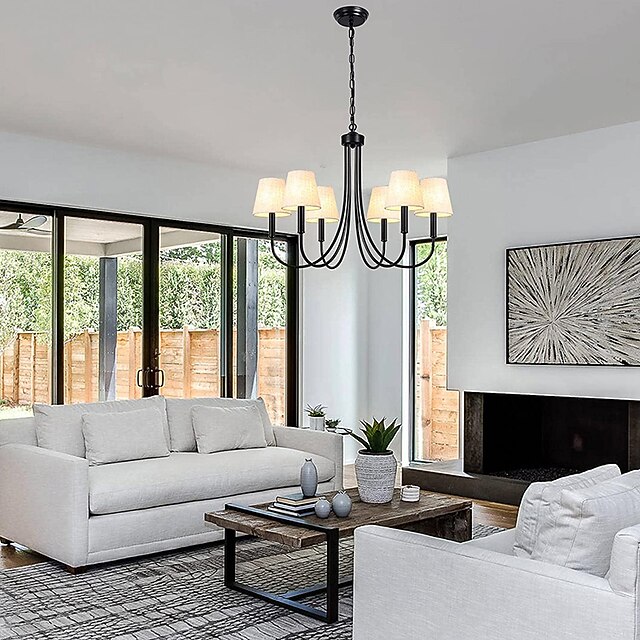 Modern Farmhouse Chandelier - 4-Light Matte Black Hanging Fixture For Dining Room, Kitchen Island, Entryway