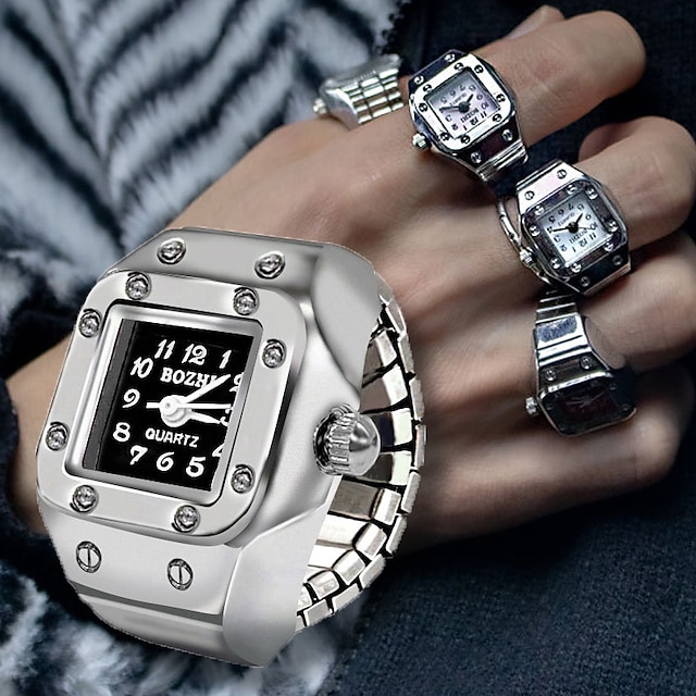  relógio de dedo punk vintage mini cinta elástica relógios de liga anéis de casal relógio de joias relógio de quartzo romano retro anel feminino meninas