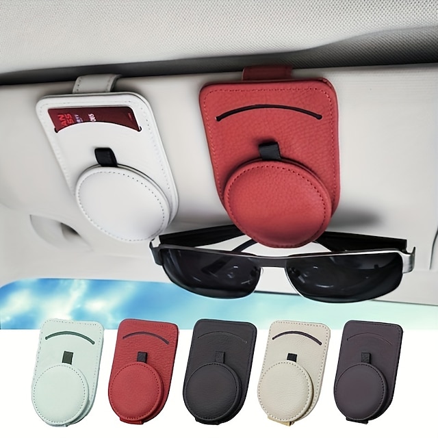  1PC Car Glasses Holder Universal Car Visor Eyeglasses Holder Mount Leather Eyeglasses Hanger Ticket Card Clip Car Visor Accessories