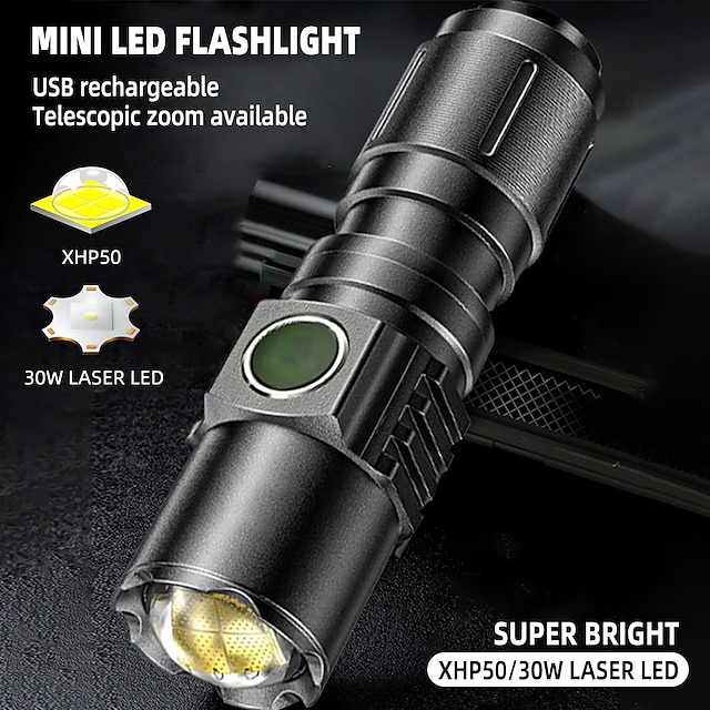  Leistungsstarke LED-Taschenlampe, wiederaufladbar, USB-Zoom-Taschenlampe, 2000 m großer Beleuchtungsabstand, Scheinwerfer, 4 Modi, wasserdichte Außenlaterne