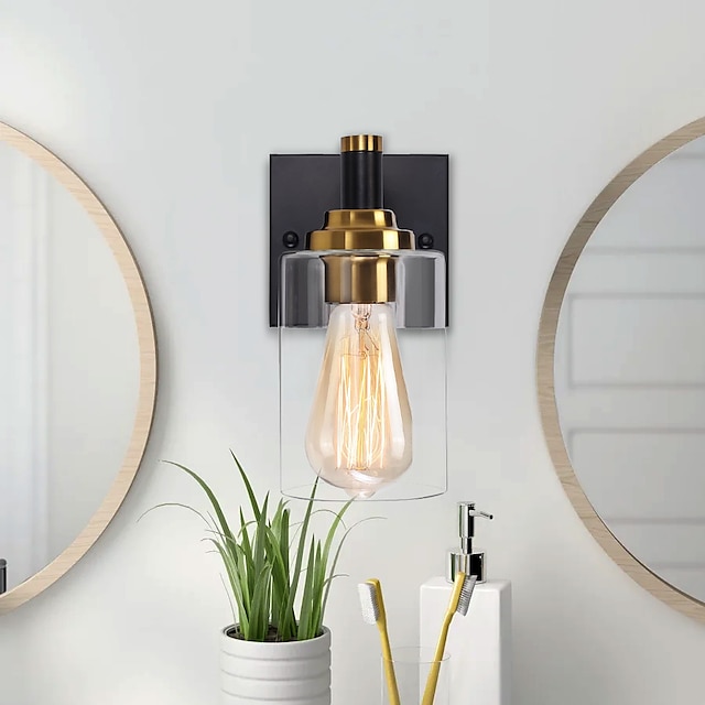  Wall Sconces Black & Gold 1 Light Wall Sconce, Modern Wall Light Fixtures, Farmhouse Wall Sconces with Clear Glass Shade, Wall Lights for Living Room, Bedroom, Stair, Bathroom, Hallway 110-240V