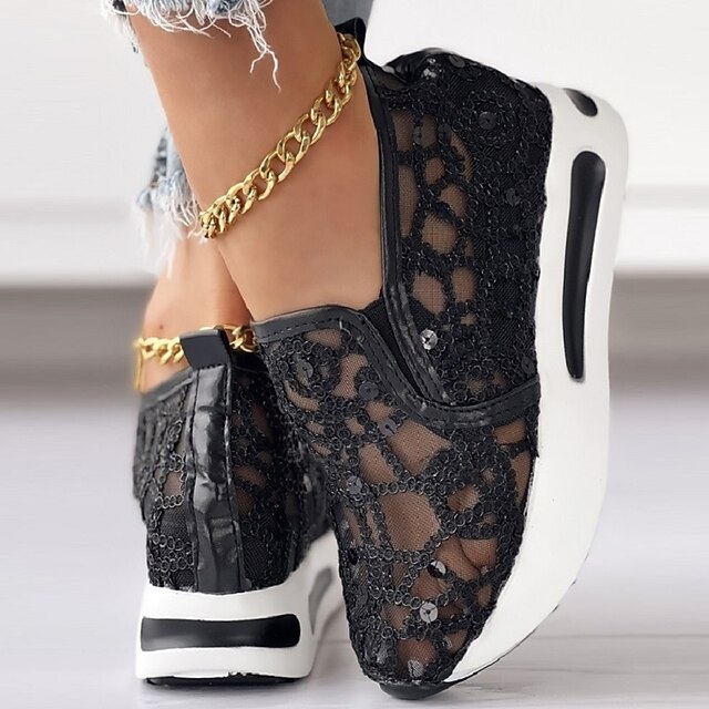 Women's Gold Sequins Platform Sneakers - Casual Autumn Style