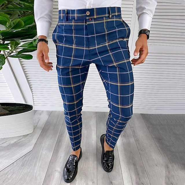 Men's Chinos Trousers Pencil Pants Jogger Pants Plaid Dress Pants ...