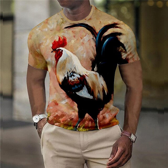 Hombre Camiseta Cuello Barco Graphic Gallo Ropa Impresión 3d Exterior Diario Estampado Manga 6219