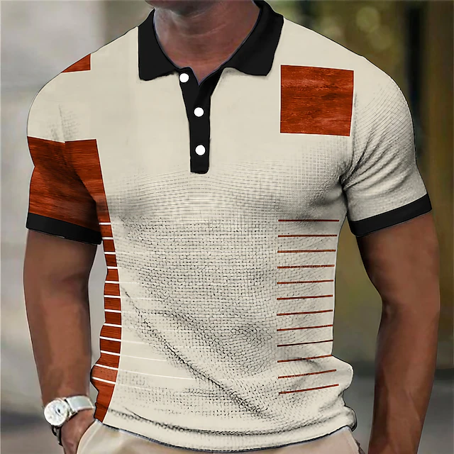 Men's Plaid Waffle Polo Shirts Golf Shirt Short Sleeve Polo Shirts Collared Shirts Vintage Casual Vacation Wear Formal Wear Festival Wear Buttons 3D Print White Yellow Red 6