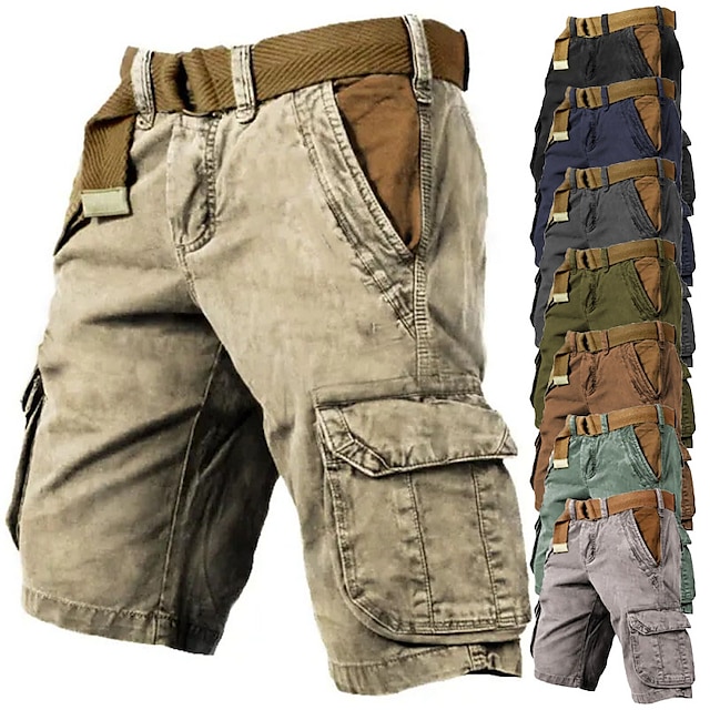  Men's Cargo Shorts Shorts Hiking Shorts Plain Multi Pocket Short Wearable Outdoor Daily Designer Casual ArmyGreen Black