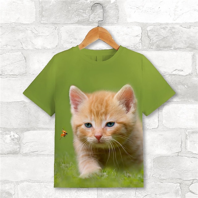  Girls' T shirt Short Sleeve T shirt Tee Graphic Animal Cat Active Fashion Cute 3D Print Outdoor Casual Daily Polyester Crewneck Kids 3-12 Years 3D Printed Graphic Regular Fit Shirt