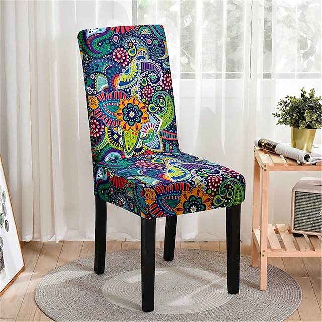  BOHO Dining Chair Cover Farmhouse Stretch Chair Seat Slipcover Spandex Washable Cover Kitchen Protector for Dining Room Wedding Ceremony Durable