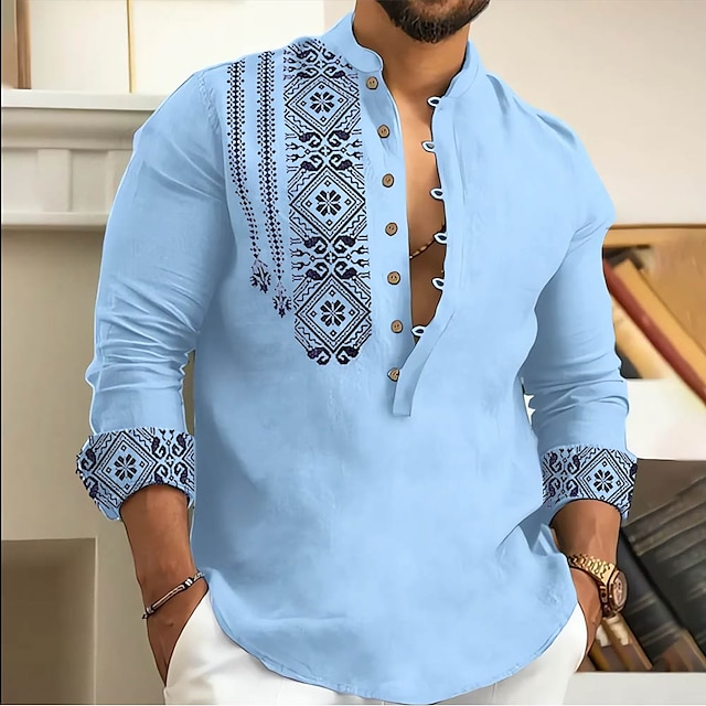  Homens Camisa Social Floral Estampas Abstratas Colarinho Chinês Branco Rosa Azul Verde Cinzento Ao ar livre Rua Manga Longa Imprimir Roupa Moda Roupa de rua Designer Casual