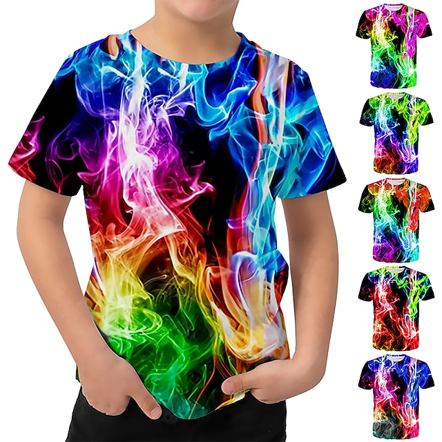  Børn Drenge T-shirt Kortærmet 3D-udskrivning Hældning Colorblock Grøn Sort Børn Toppe Forår Sommer Aktiv Mode Daglig Daglig Indendørs udendørs Regulær 3-12 år / Sport