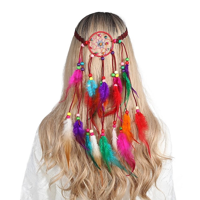  boho stil fjær hårbånd påfugl fjær hodebånd indisk håndvevd fjær hodeplagg hårtilbehør