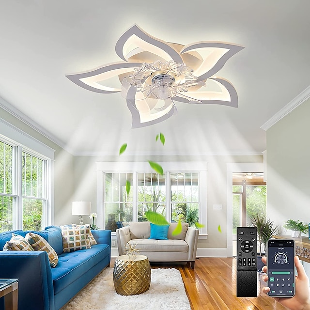 светодиодные потолочные вентиляторы с регулируемой яркостью и цветочным дизайном с дистанционным управлением