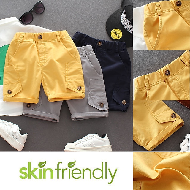  Kids Boys Shorts Solid Color Quick Dry Shorts School Cotton Adorable Daily Yellow Blue Gray Mid Waist
