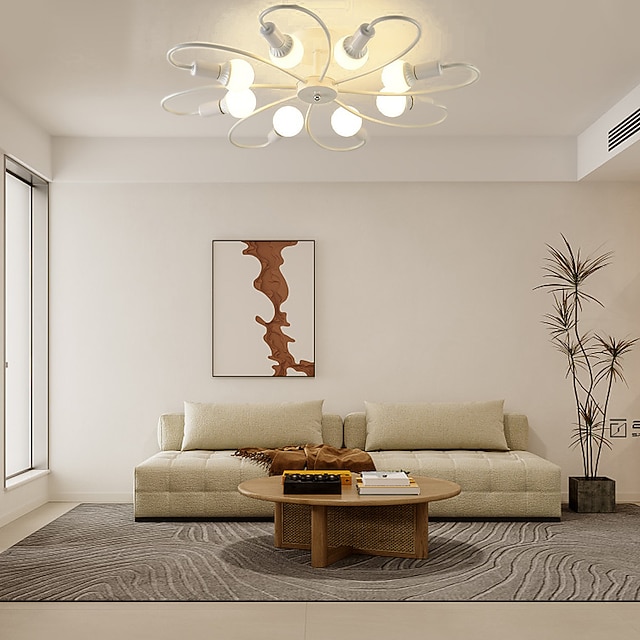  LED-Deckenleuchte, 6/8-flammig, dimmbar mit Fernbedienung, Unterputz-Deckenleuchte, Acryl-Lampenschirm, Kronleuchter, Schlafzimmer, Wohnzimmer, Blumenform, Schwarz/Weiß, 110–240 V