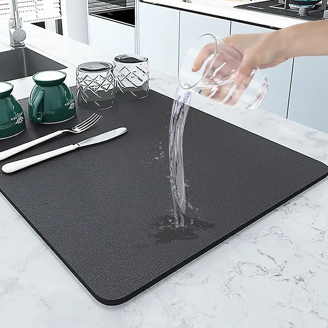  1 stk absorberende opvaskemåtte i mikrofiber - perfekt til at holde din køkkenbord ren og organiseret!