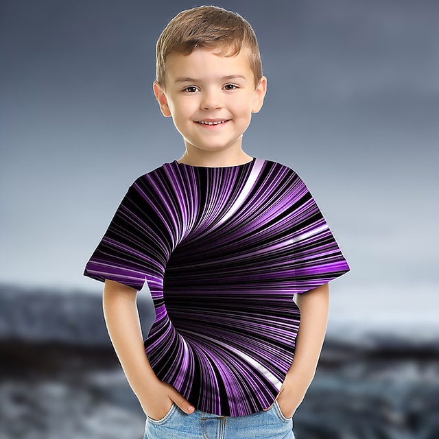  Jongens 3D Grafisch Kleurenblok 3D Print T-shirt Korte mouw 3D-afdrukken Zomer Actief Sport Streetwear Kinderen 3-12 jaar