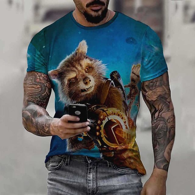  Guardians of the Galaxy 3 Rakett vaskebjørn T-skjorte Animé 3D Graphic Til Herre Voksne Maskerade 3D-utskrift Fritid / hverdag